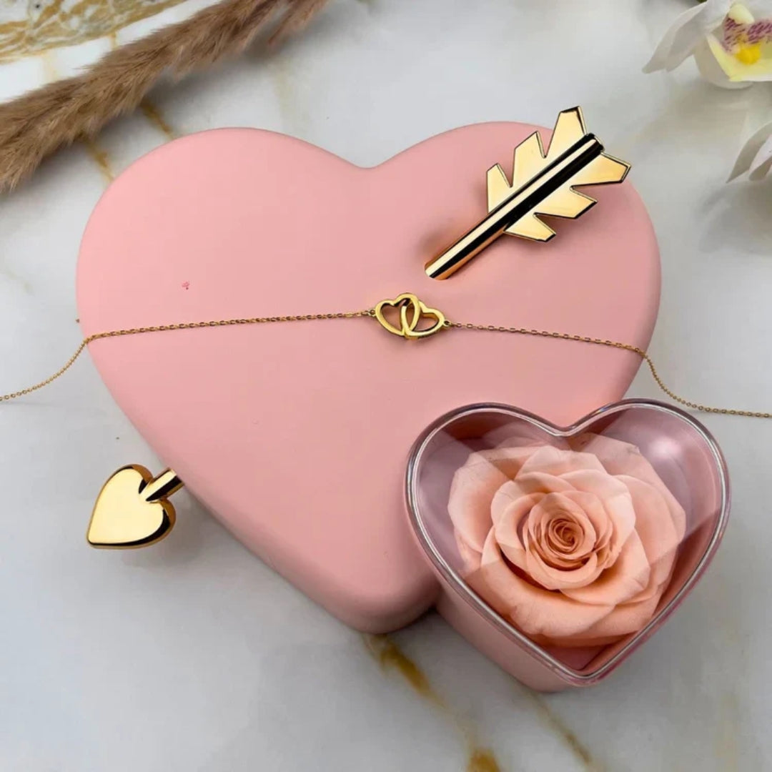 Colar Gravado com Nomes & Caixa Cupido com Rosa Eternizada 💘