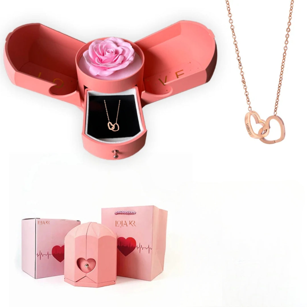 Colar União Perfeita & Caixa com Rosa Eternizada